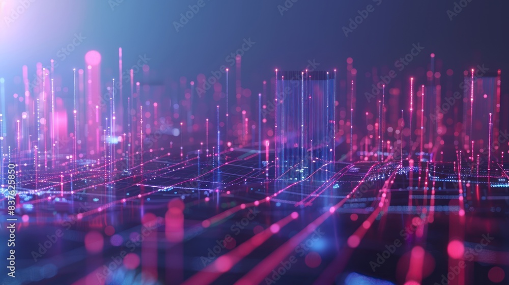 Poster smart city and abstract dot point connect with gradient line and aesthetic intricate wave line desig