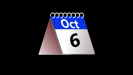 Blue and white Calendar date page animation flipping from October 1 to 31. Shot in 4k resolution with green screen background , 3d render