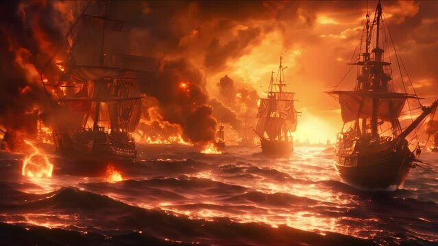 A dramatic scene featuring pirates in action full of adventure and danger. Concept Pirate Adventure, Dramatic Scene, Action Photography, Danger and Excitement, Nautical Theme