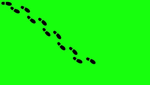 Human boot foot print walk animation on green screen. Two feet of single man icon video. Footsteps sign shoe footprint footage. Animated Person feet steps in 4k