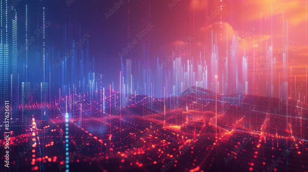 Poster smart city and abstract dot point connect with gradient line and aesthetic intricate wave line desig
