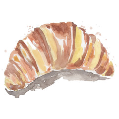 Watercolor hand drawn croissant on a white background