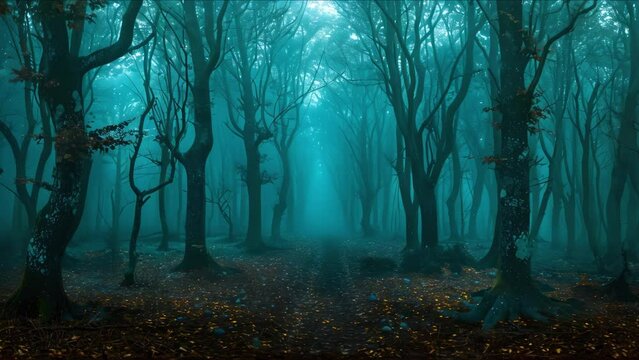 Enchanted and Eerie: Foggy Forest Night with Apocalyptic Undertones. Concept Forest, Night, Fog, Eerie, Apocalyptic