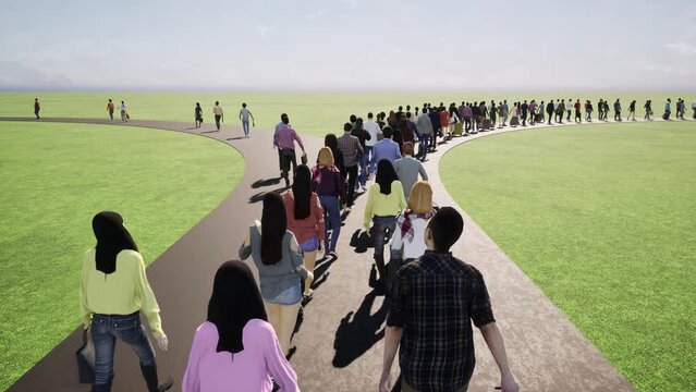 People are walking along the road in a crowd in different directions 4k