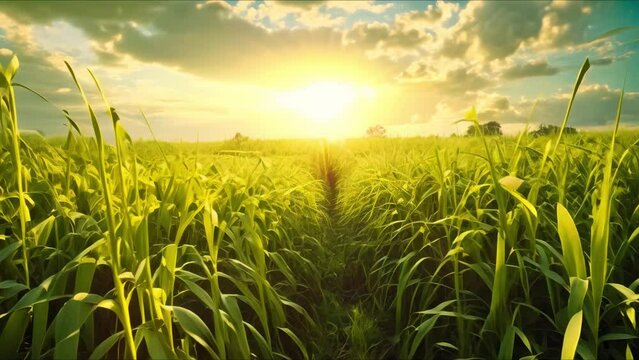Sunlight illuminating sugarcane fields. Concept Nature, Agriculture, Sunlight, Illumination, Photography