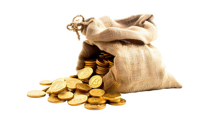 A sack of gold coins, transparent image