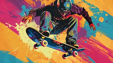 Stylish skater in jeans and sneakers. Skateboard. illustration for a postcard or a poster, print for clothes. Street cultures. Go skateboarding day