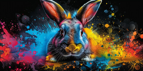 Fototapeta premium rabbit in neon colors in a pop art style