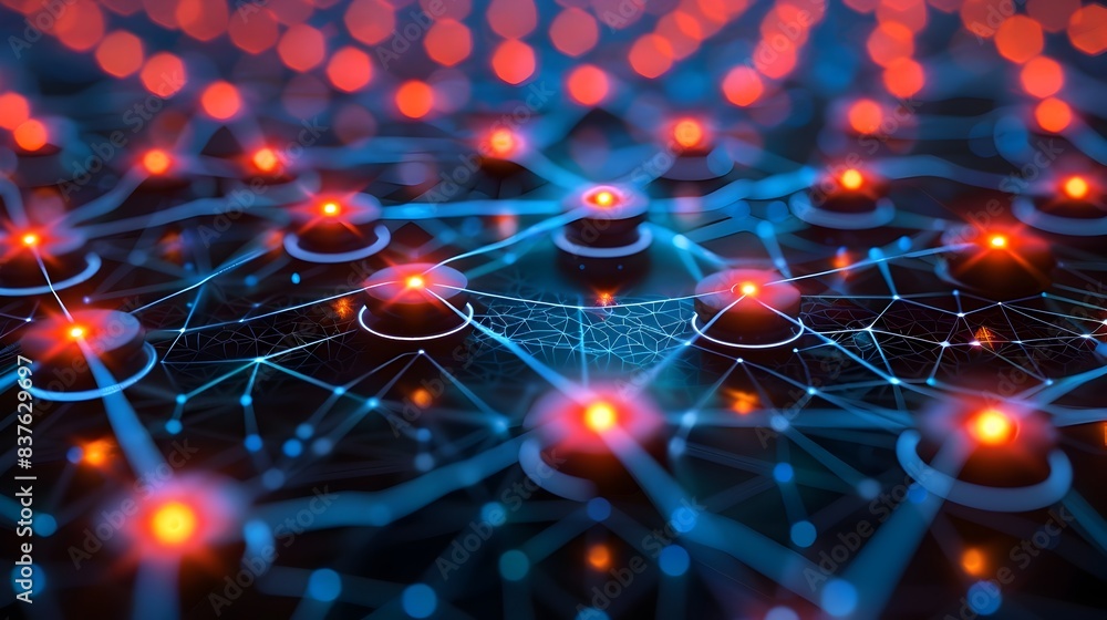 Poster vibrant digital network interconnected nodes representing the complexities of modern communication a