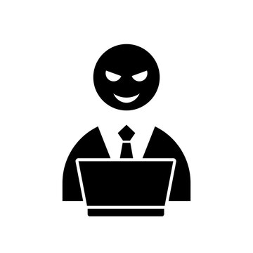 recommend clip art: Hacker pictogram icon. Hacker operating a laptop.
