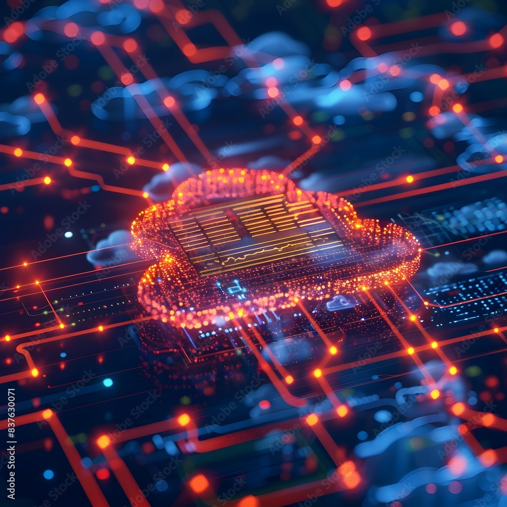 Poster futuristic cloud based cybersecurity threat detection and response concept with glowing data visuali