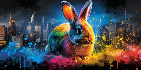 rabbit in neon colors in a pop art style