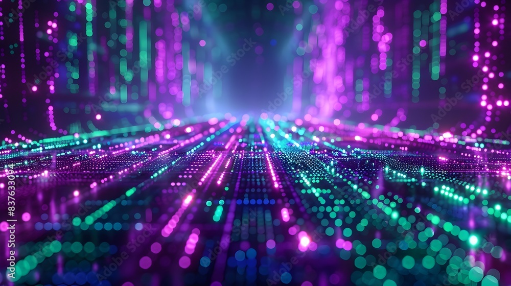 Poster neon digital matrix background for tech and gaming product concepts with vibrant glowing colors and 