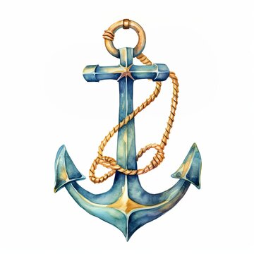 recommend clip art: Nautical anchor watercolor clipart illustration on white background
