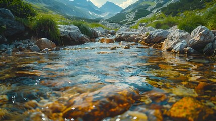 Serene Mountain Stream Flows Through Lush Rugged Landscape Offering Peaceful Escape and Natural Respite