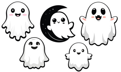 Ghost hand drawn bundle boo vector illustration design