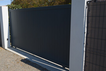 modern door slide grey gate dark aluminum portal sliding gray design of new suburban house