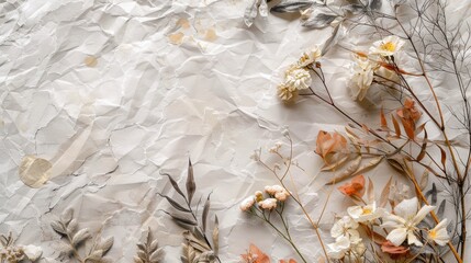 Botanical Elegance: Dried Flowers and Leaves on Textured Paper Background