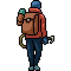 Obraz premium pixel art of man backpack hiking