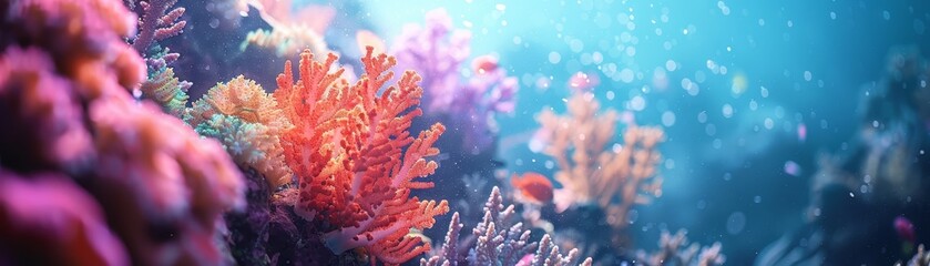 Colorful coral reef underwater, blurred background,