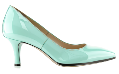 Elegant light blue high heel shoe with glossy finish, perfect for formal occasions and stylish outfits. Classic design with a modern touch.