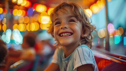 Joyous Child Reveling in the Enchanting Atmosphere of a Dazzling Carnival