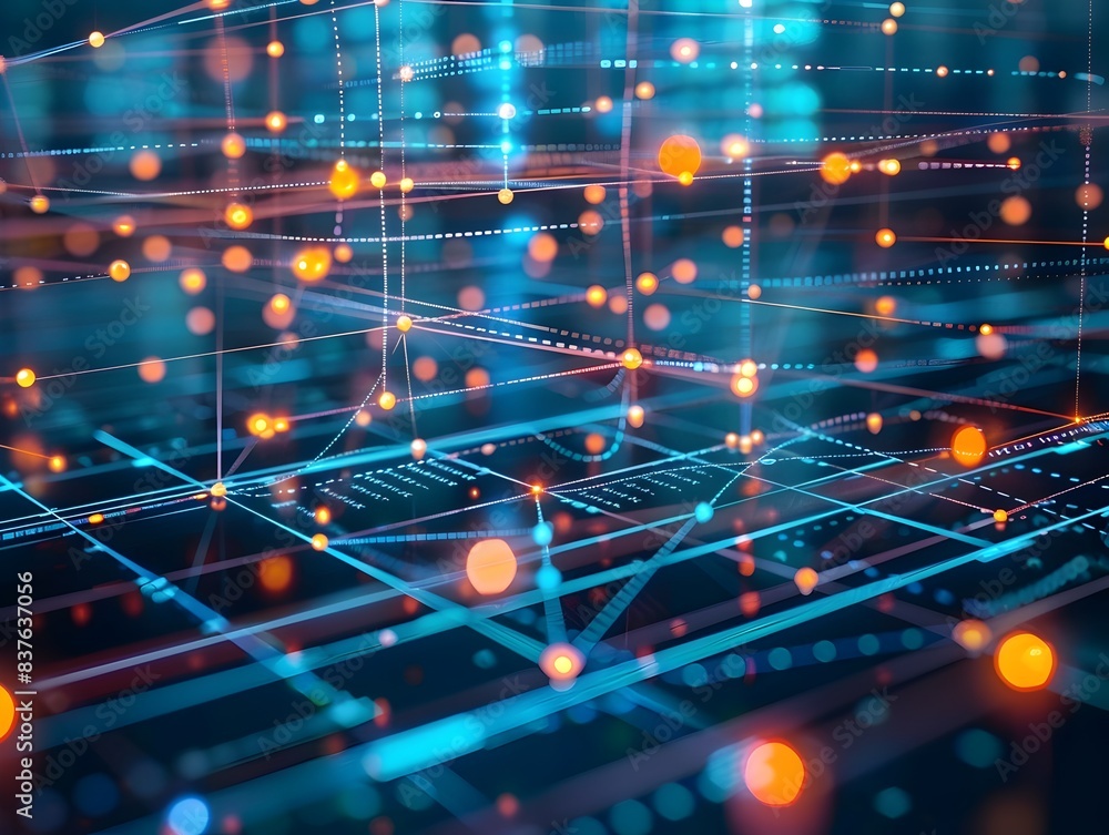 Poster interconnected digital network diagram representing business communication and technology networking