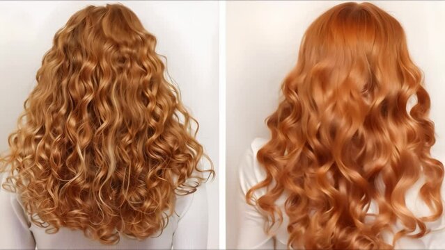 Before and After Styling: CGM Hair Treatment for Curly Hair with Honey. Concept Curly Hair Transformation, CGM Hair Treatment, Honey Hair Mask, Styling Before and After
