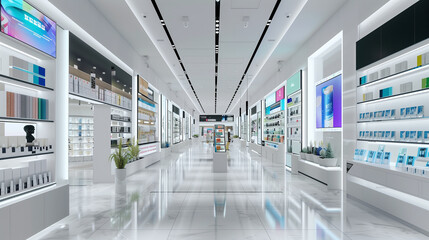 A large store with many shelves and displays of electronics