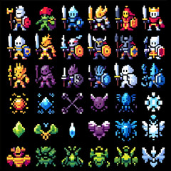 Pixel Art Elemental King Icons for RPG Sprite Sheet