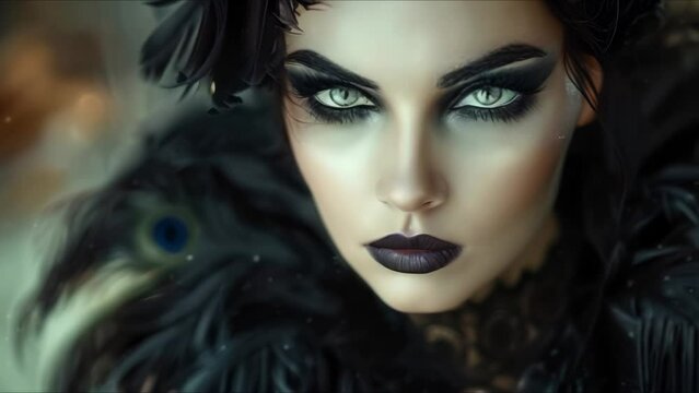 Stunning gothic vampire queen mesmerizing with dark makeup in fashion portrait. Concept Fashion Photography, Gothic Style, Vampire Queen, Dark Makeup, Mesmerizing Portrait