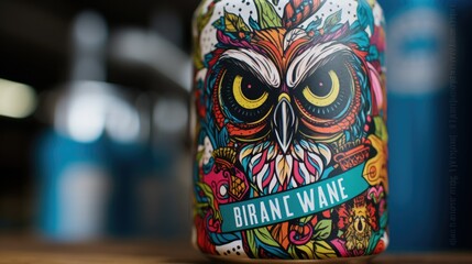 Fototapeta premium Photograph of a close-up of a colorful beer label, showcasing intricate details and eye-catching typography