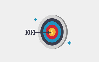 Illustration of arrow board and money, precise target, investment, vector,