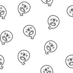 Cute kawaii baby seals. Seamless pattern. Coloring Page. Funny cartoon characters arctic and antarctic animals. Hand drawn style. Vector drawing. Design ornaments.