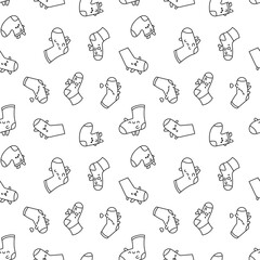 Cute kawaii socks cartoon character with different textures. Seamless pattern. Coloring Page. Hand drawn style. Vector drawing. Design ornaments.