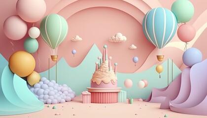 Birthday party decoration, balloons, streamers.
