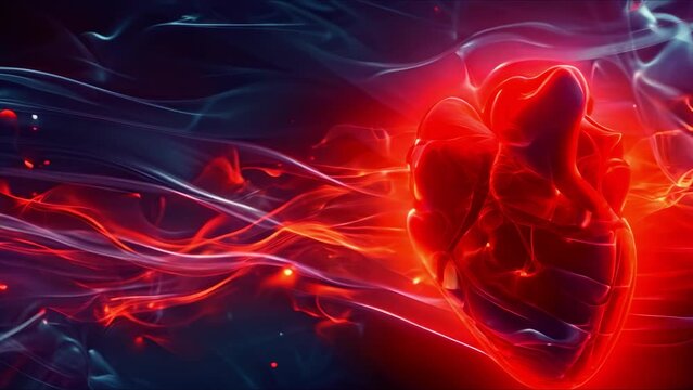 Artistic representation of heart disease with red light symbolizing human health issues. Concept Heart Disease Awareness, Red Symbolism, Health Issues, Artistic Representation