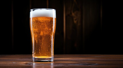 Photograph of a frosty glass of IPA with condensation dripping down the sides, set against a dark wooden background 