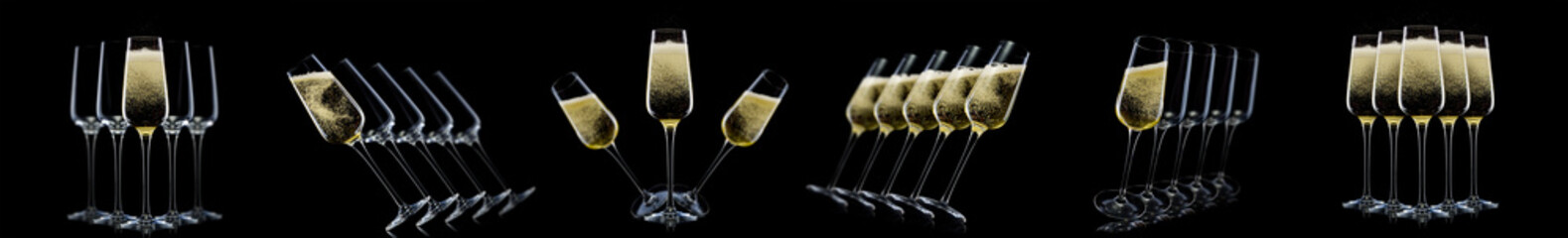 Set of luxury champagne glasses isolated on a black background