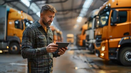 Transport fleet management with vehicles in a depot, supervisors with tablets