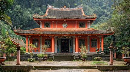 Naklejka premium Buddhist Temple with Classical Architecture 