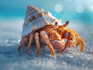 Hermit Crab Switching Shells on Sandy Ocean Floor Showcasing Its Resourcefulness - Powered by Adobe