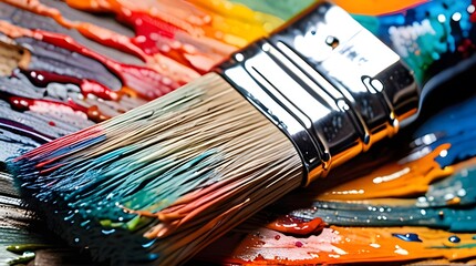 Obraz premium A set of brushes and paints for creating art