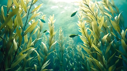 Thriving Kelp Forest Abounds with Diverse Aquatic Life in Serene Underwater Scene