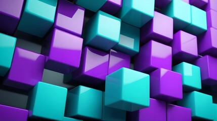 Obraz premium Contemporary Tech Background with Precisely Aligned Multisized Cubes. Purple and Aqua, 3D Render.