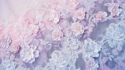 A romantic floral lace pattern with delicate lace motifs and soft pastel hues