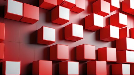 Obraz premium Neatly Aligned Multisized Cube Wall. Red, Modern Tech Background. 3D Render.
