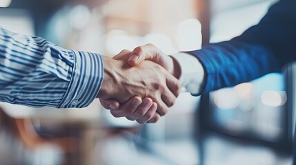 Two Businessmen Shaking Hands blurred office background