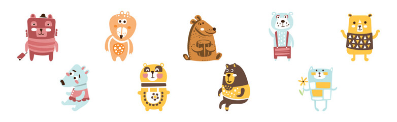 Cute Bear Forest Animal with Pretty Snout Vector Set