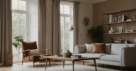 Contemporary interior with a cozy living area illuminated by natural light, ideal for inspiring interior design
